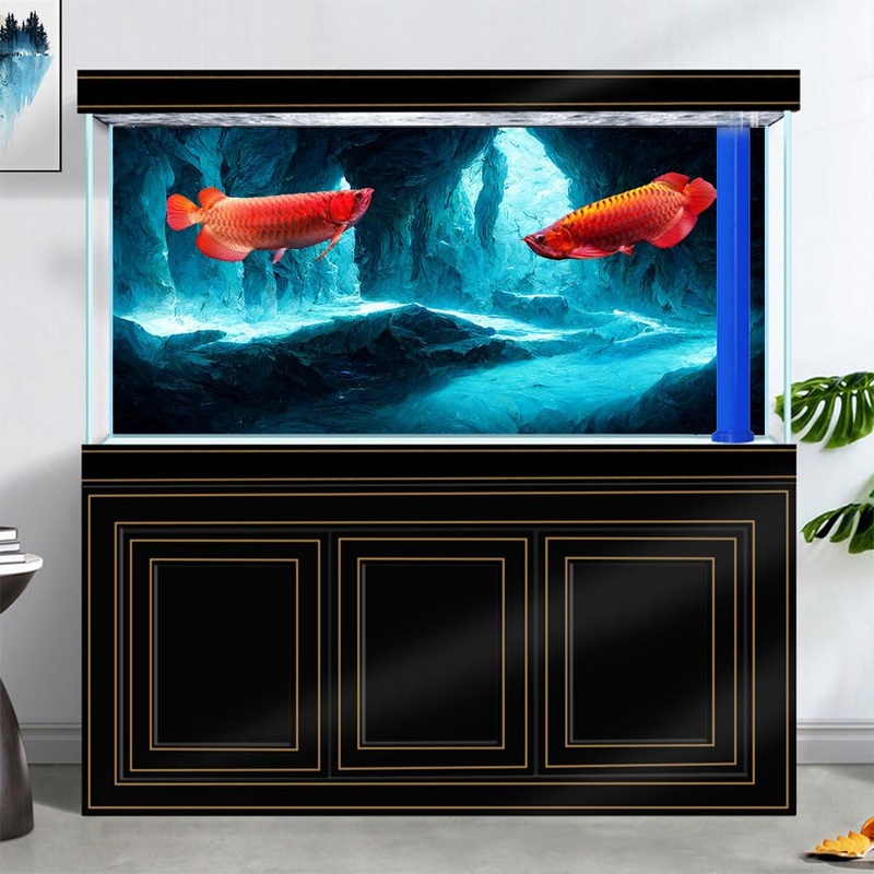 48X24 Inches Fish Tank Background, Underwater Cave Terrarium Background Decor, Blue Landscape Stone Durable Polyester Background with 8 EVA Double-Sided Tapes 48X24in/120X60cm blue-02