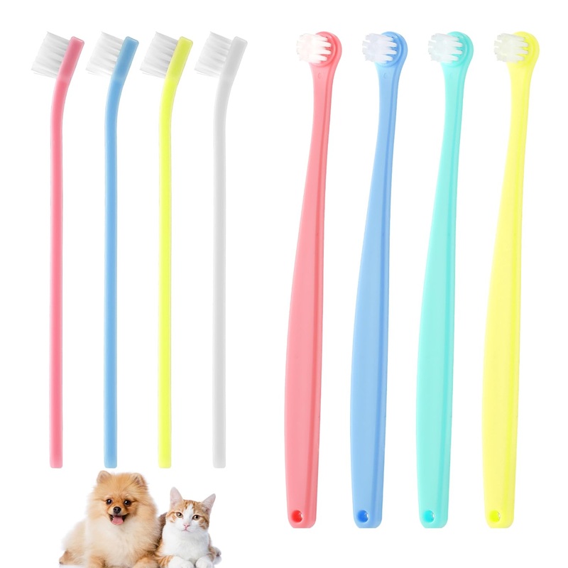 8pcs Dog Toothbrush, 2 Styles Soft Bristle Small Cat Toothbrush Micro Head Kitten Teeth Cleaning Brush Dental Care Supplies for Tiny Puppy Kitty Reduce Plaque Tartar Formation & Bad Breath