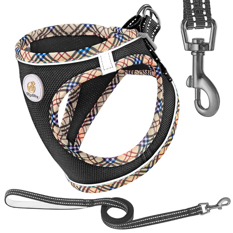 Adjustable Dog Harness Collar and Leash Set Step in No Pull Pet Harness for Small Medium Dogs Puppy and Cats Outdoor Walking Running, Soft Mesh Padded Reflective Vest HarnessesBlack,XXS (XXS,8.5-9.5Neck Girth,10″-11.5″Chest Girth) Black