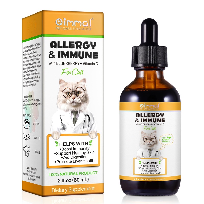 Allergy Relief Drops for Cats, Allergy Immune Booster Treatment Support Cats Allergy & Itch Relief, Cat Itchy Skin Relief, Cat Supplements & Vitamins Supports Cats Seasonal Allergy Digestive – 60 ml