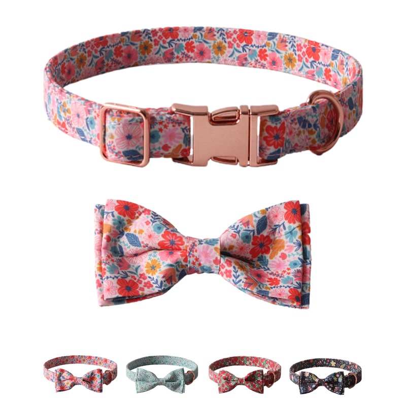 Bowtie Dog Collar, Dog Bows, Cotton Dog Collar for Small Medium Large Dogs, Girl Dog Collars Boy Dog Collar, Dog Bow Tie Puppy Collar, Pink Dog Collar Metal Buckle (Medium, Pink)
