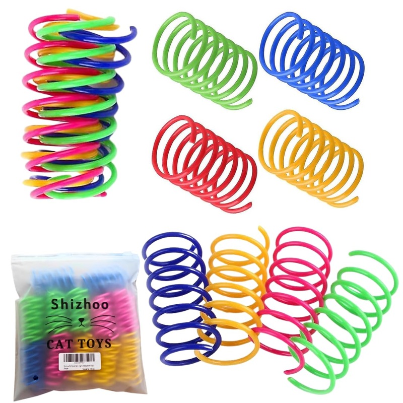 Cat Spring Toy, 30 Pcs Cat Kittens Toys Plastic Colorful Coil Spiral Springs for Swatting, Biting, Hunting, and Active Healthy Play Interactive Cat Toys Indoor Cats