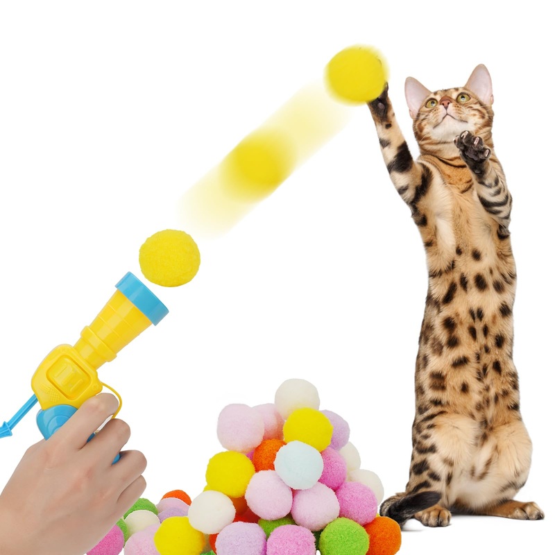 Cat Toy Ball Launcher Gun, Interactive Cat Toy Shooter with 30 Cotton Plush Balls Cat Balls Fetch Toy Indoor Cat Toys for Bored Indoor Adult Cats,Exercise,Bonding,Fun,Cute Kitty Toys