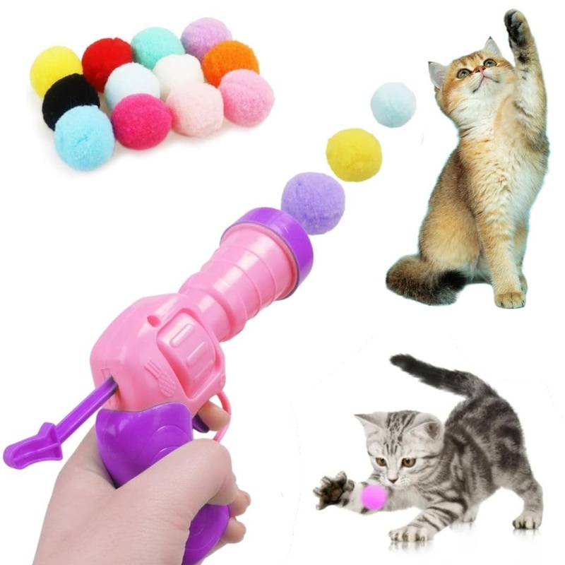 Cat Toy Ball Launcher Gun, Interactive Toy Ball Launcher, Gun for Indoor Cat Play, Plush Ball Shooter with 30 Colorful Plush Cat Balls, Enrichment Toys, Kitten Fetch Toy