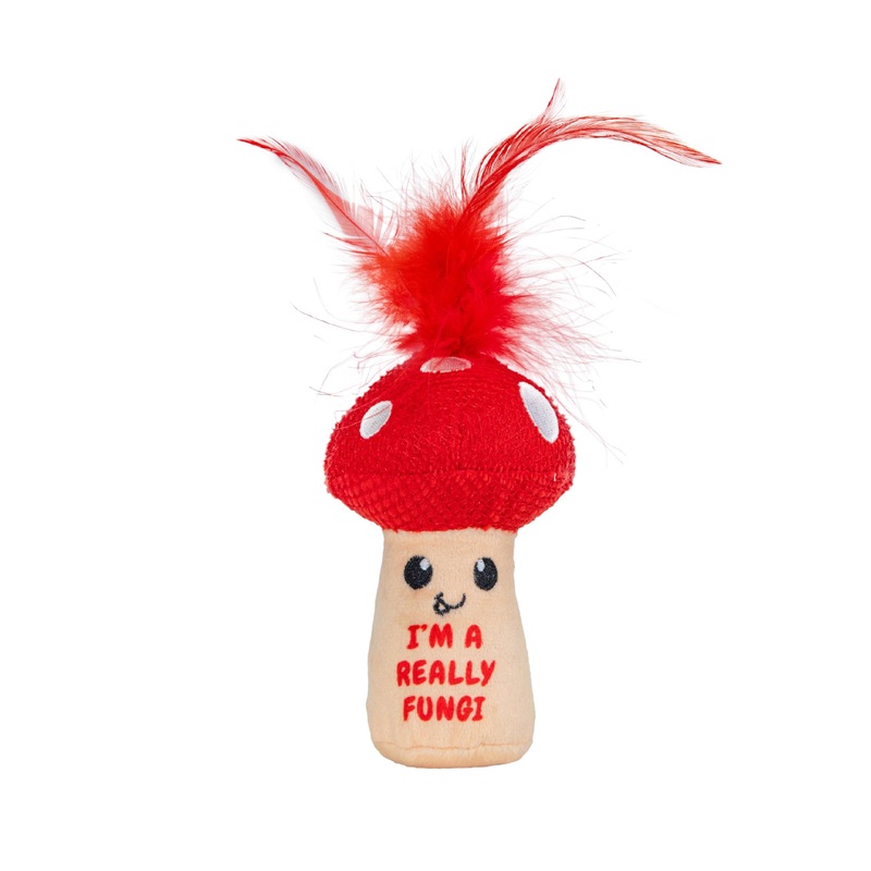 Catstages A Really Fungi Mushroom Kicker Catnip Toy and Dental Toy for Cats Mushroom Themed Funny Catnip Stuffed Kicker Toy, Red