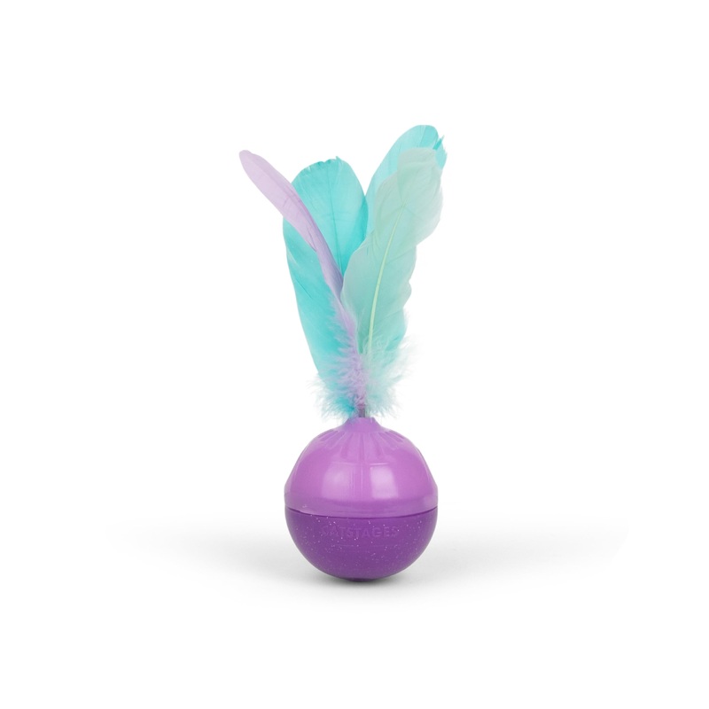 Catstages Wobble N’ Treat Toy Treat Stuffer Cat Toy with Feathers, Catnip Oil Coating, and Treat-Dispensing Holes, Multicolored