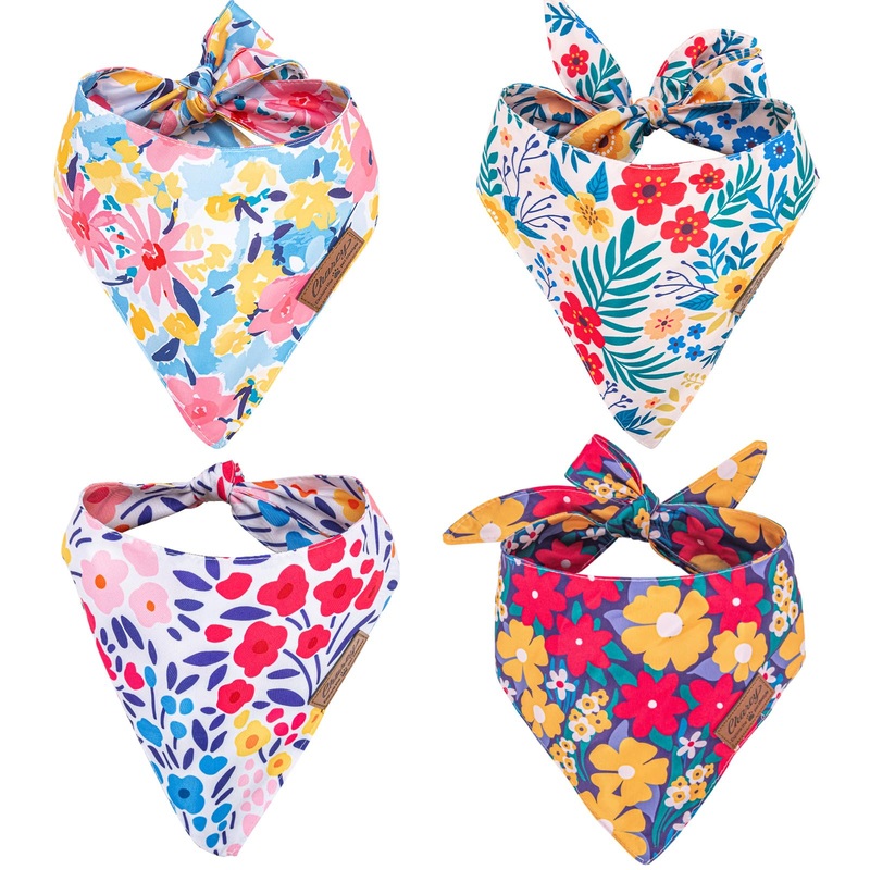 Charcy Dog Bandanas 4 Pack, Fall Dog Bandana Boy Girl for Holiday Birthday, Adjustable Durable Dog Scarf, Unique Design – Ink Flower XL X-Large