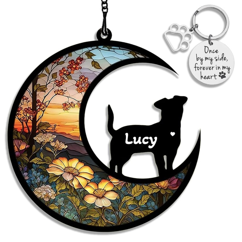 DIY Custom Dog Ornament Memorial Gifts for Dog Lovers, Acrylic Window Hangings Ornament Suncatcher, Loss of Dog Sympathy Gift, Remembrance Gifts for Dog Dog & Flower-CTM