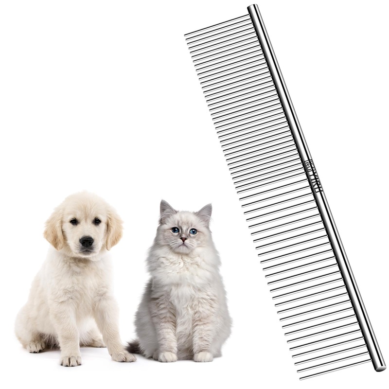 Dog Cat Combs for Grooming, Large Steel Dog Comb for Removing Tangles and Knots, Professional Grooming Comb for Dogs Cats & Other Pets