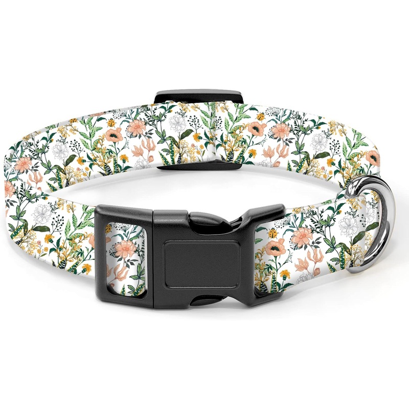 Dog Collar, Cute Dog Collar for Small Medium Large Dogs, Personalized Adjustable Soft Pet Collars with Quick Release Buckle for Walking Running, Beautiful Boho Leaf