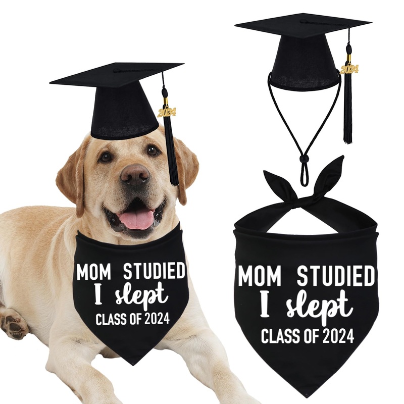 Dog Graduation Bandana and Dog Graduation Cap with 2024 Black Tassel Graduation Dog Cap Bandana Outfits Costumes for Dog Graduation Gift Supplies