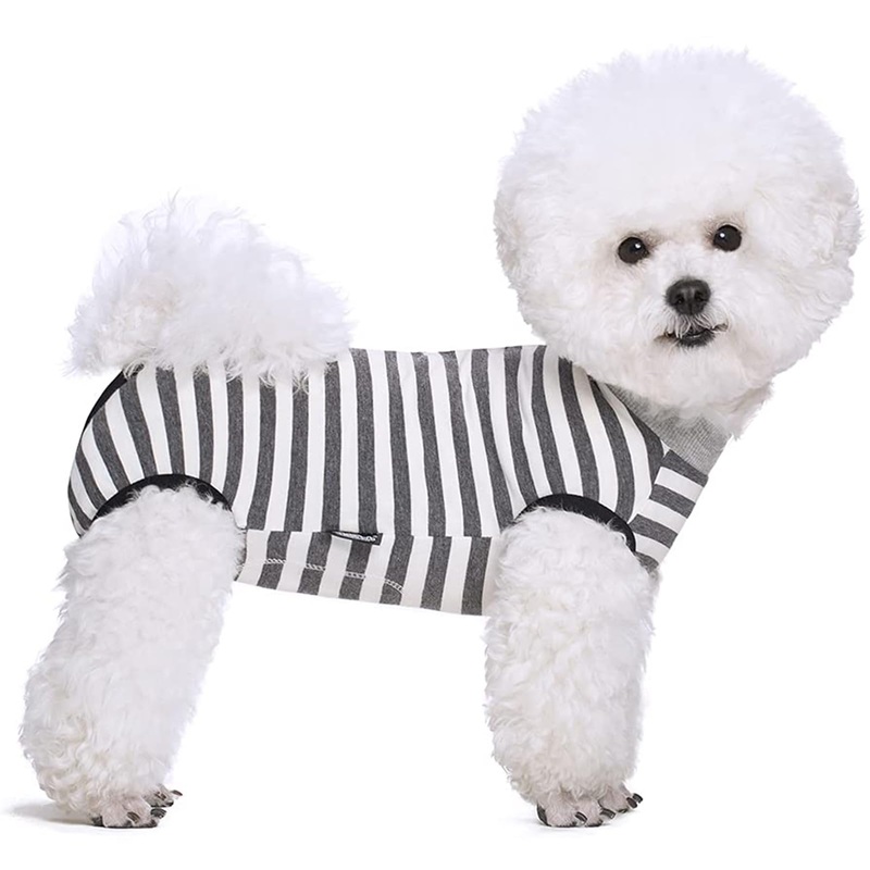 Dog Recovery Suit After Surgery,Spay Neuter Clothes for Female Dogs,Small Medium Dog Shirt,E-Collar Cone Alternative,Prevent Licking Wound Dog Onesie,Pet Surgical Suit(Grey White Stripe-m) grey