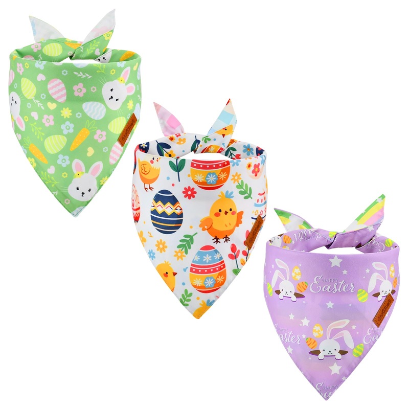 Easter Themed Bandanas for Dogs Reversible Dog Scarf Dog Easter Outfits Handmade Easter Dog Bandanas for Small Middle Large Dogs Wear (3PCS)