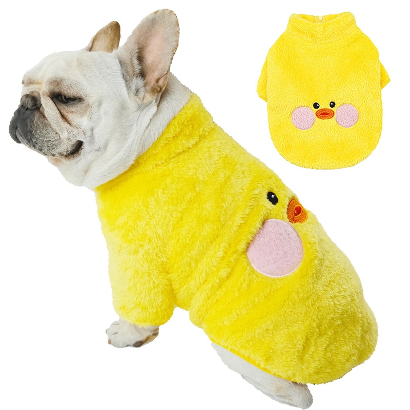 French Bulldog Clothes Coral Fleece Puppy Sweaters for Small Dogs Girl Boy, Cute Duck Dog Coat Dog Clothes for Small Dogs Winter, English Bulldog Retriever (L) Large