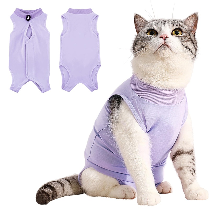 Idepet Cat Surgery Recovery Suit Kitten Onesie for Cats After Surgery Female Breathable Suitical Kitty Surgical Spay Suit for Abdominal Wound Skin Diseases E-Collar Alternative Wear (Purple, S) Small Purple