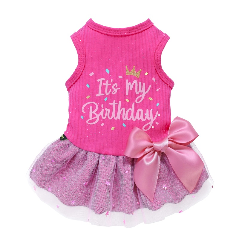 It’s My Birthday Dog Dress, Dog Birthday Dress with Bowknot, Dog Clothes for Small Dog Girl, Funny Dog Clothes, Pet Cat Outfit, Pink, Medium It’s My Birthday
