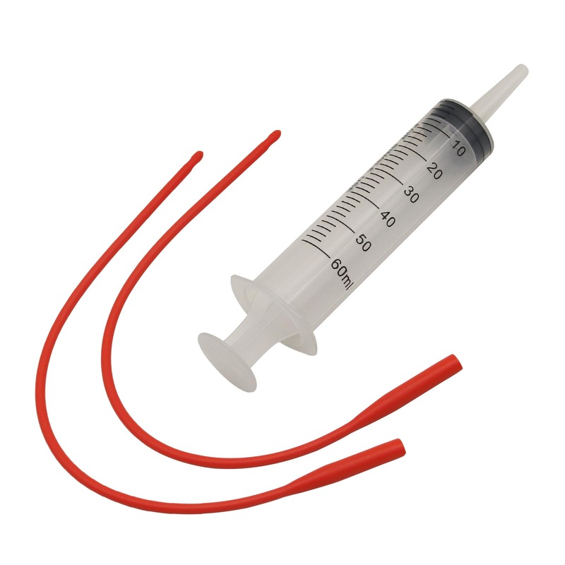 Lamb and Goat Kid Feeding Kit 2-Tube (16 FR), 1-Syringe 60ml Reusable Drench Goat Syringe for Lamb, Dog, Sheep,Piglet,Rabbit Feeding (16”L Red Tube)