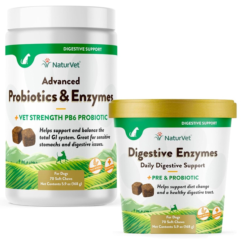 NaturVet Advanced Probiotics and Enzymes Supplement Digestive Enzymes – Plus Probiotics & Prebiotics Soft Chews, 70 Count Made in The USA with Globally Source Ingredients 70 Soft Chews