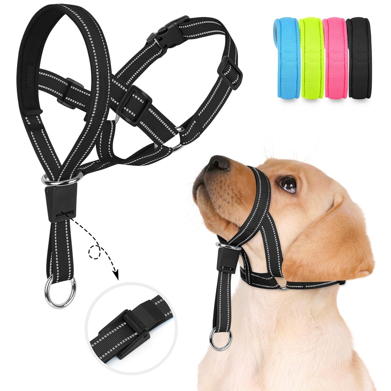 No-Pull Dog Head Halter – Adjustable Dog Muzzle Leash, Padded Head Collar for Dogs to Prevent Heavy Pulling On The Leash(Black,S) Small Black
