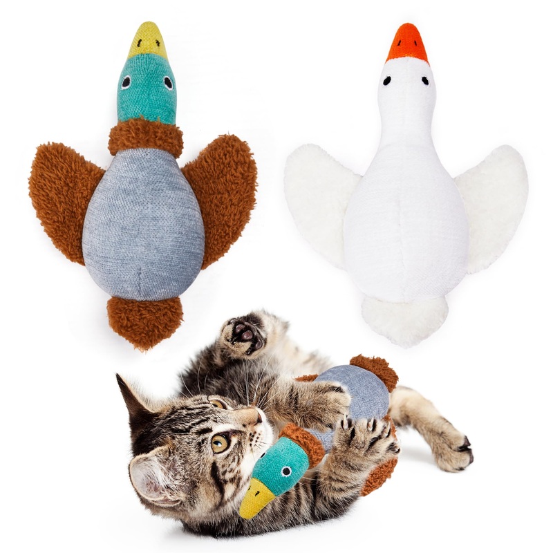Potaroma Birds Cat Toys, 2 Pack Catnip Toys Soft Durable, Crinkle Sound Kicker Toys for Interactive Indoor Kitten Exercise 6.5 Inches for All Breeds White Goose/Mallard Duck