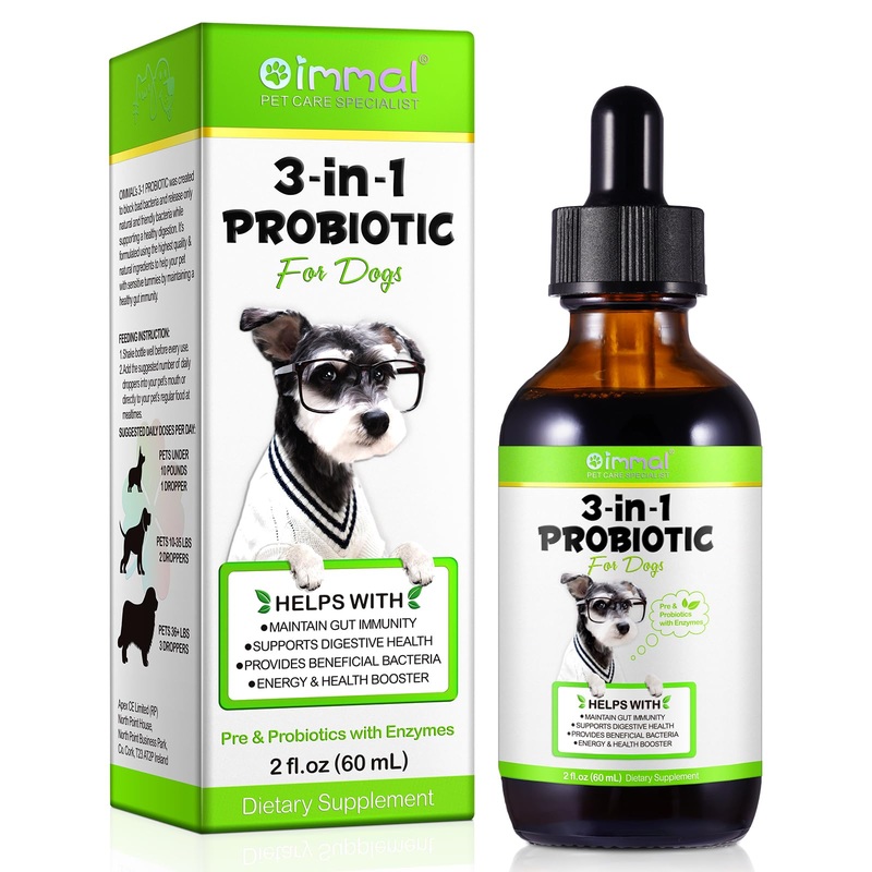 Probiotic for Dogs, Natural 3 in 1 Dog Probiotic Drops Helps Relieve Diarrhea, Supports Gut Health, Itchy Skin, Allergies, Immunity, Digestive Enzyme for Dog Supplement, Bacon Flavor – 60ml / 2 fl.oz 2 Fl Oz