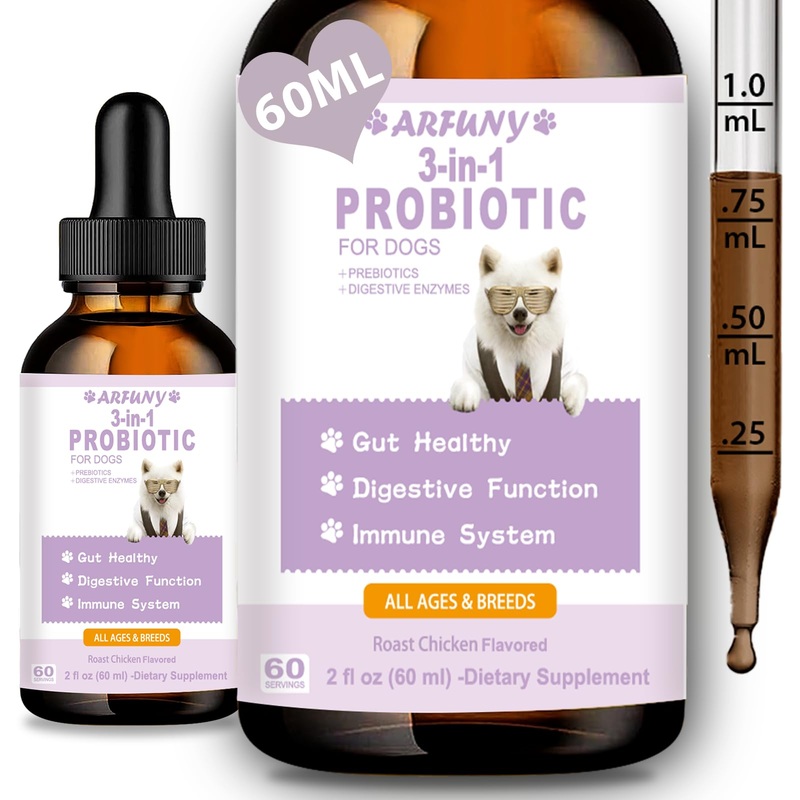 Probiotics for Dog – Liquid Probiotics for Dogs Support Gut Flora, Digestive Health & Diarrhea- Canine Digestive Enzymes – Allergies & Itchy Skin Relief – Roast Chicken Flavor