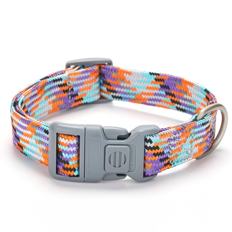 Reflective Nylon Dog Collar with Safety Lock Buckle, Soft Adjustable Heavy Duty Braided Dog Collars for Small Medium Large Dogs,Large Galaxy