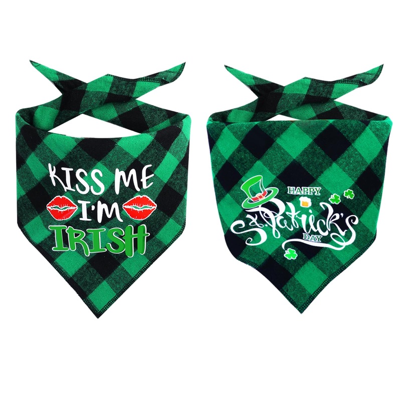 St.Patricks Day Pet Bandana 2 Pieces, Cotton Dog Scarf, Triangle Reversible Pet Scarf, Suitable for Small, Medium, Large Dogs and Cats.