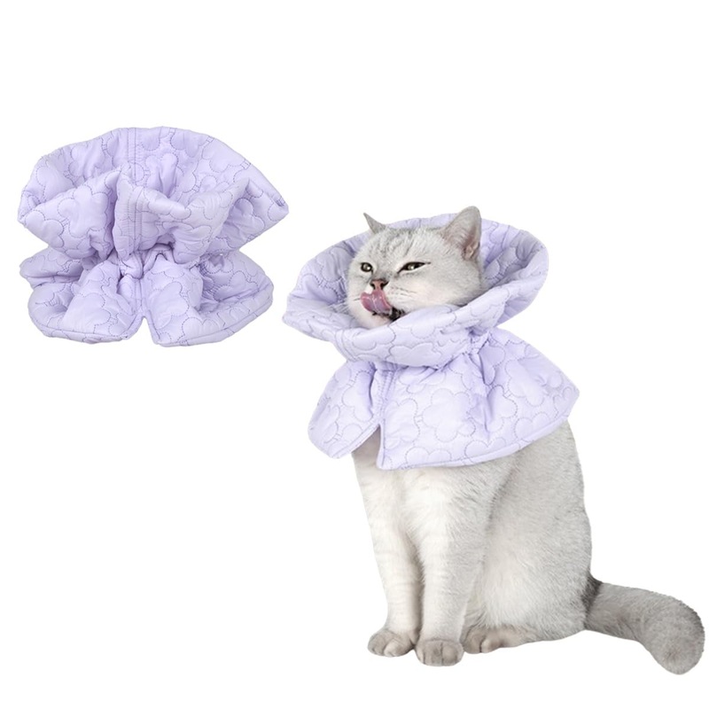 THAIN Soft Cat Recovery Protective Collar After Surgery-Adjustable Cat Cone Alternative, Lightweight Waterproof Fasteners Print Collars for Cats Kittens Puppies (S Purple) S Purple
