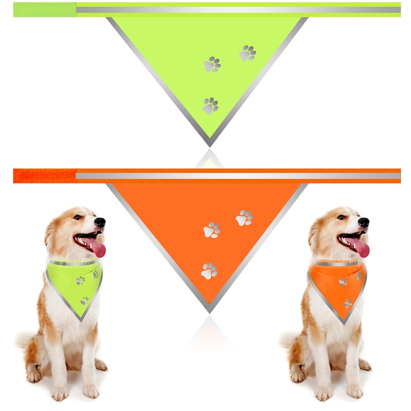 2 Pcs Reflective Dog Bandana Neon Orange Green High Visibility Dog Reflective Gear Dog Reflective Scarf Bib for Dog Camping Night Walking Off Leash Exploration Safety Accessories