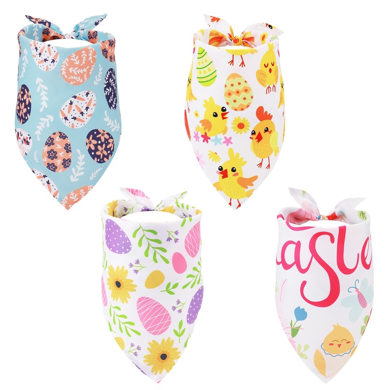 4pcs Easter Dog Bandana, Rabbit Easter Egg Pattern Easter Dog Scarf Triangle Bibs Pet Kerchief Bandana for Dogs Cats Holiday Festival