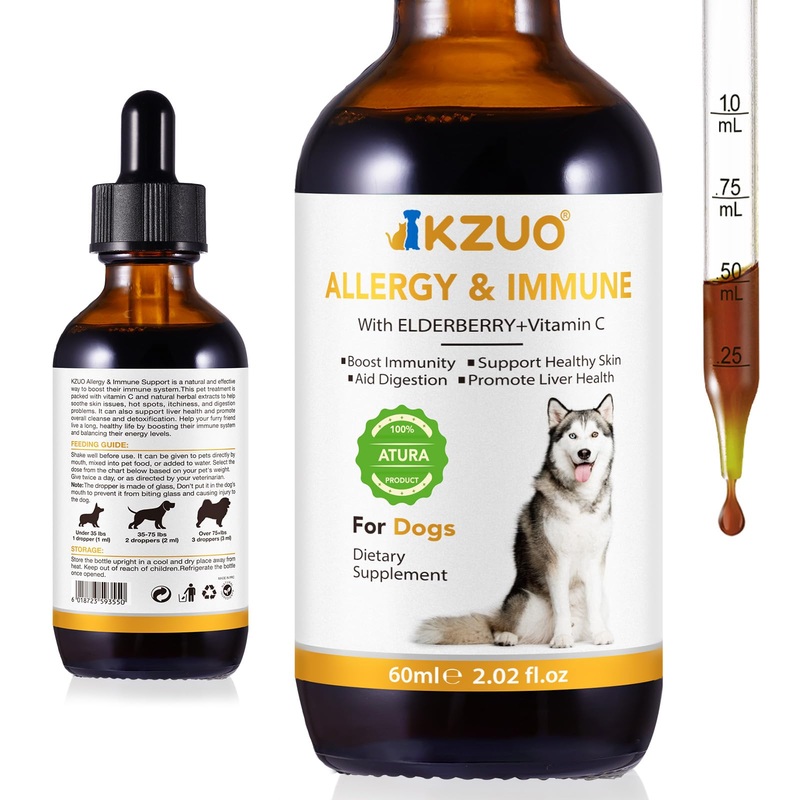 Allergy Relief Drops for Dogs,Immune Support Supplement,Dog Supplement,Dietary Supplement,Dog Skin Issues with Elderberry & Vitamin C Vitamins – 2 Fl oz/60ml (1pcs) 1pcs