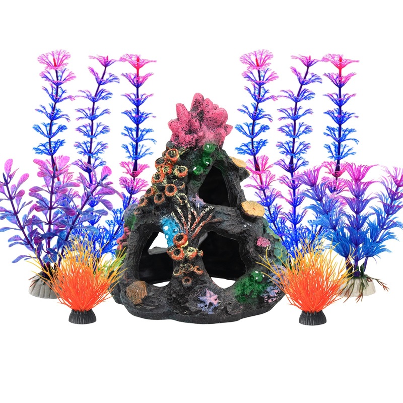 Aquarium Coral Rock Mountain Cave Set Fish Tank Decoration Coral Ornament Aquarium Plant Fish House for Betta Rest Hide