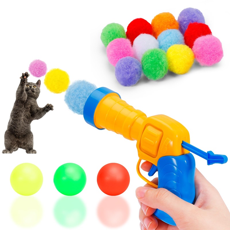 Cat Ball Launcher with Plush Ball Shoot Gun – Interactive Toys for Indoor Cats, Includes 30 Soft Balls (30 Balls) 30 balls