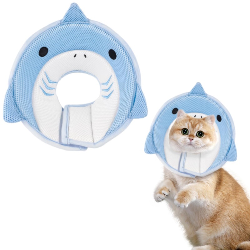 Cat Cone Collar Soft, Adjustable Cat Recovery Collar After Surgery to Prevent Licking Wound, Comfortable Neck Elizabethan Collar for Cats Kittens Small Blue Shark