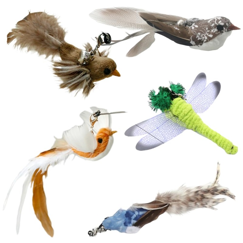 Cat Feather Toys Refills Cat Toy Wand Replacement, 5 PCS Natural Feathers Bird Cat Toy Refills, Cat Wand Replacement Bird Feathers for Cat Toy