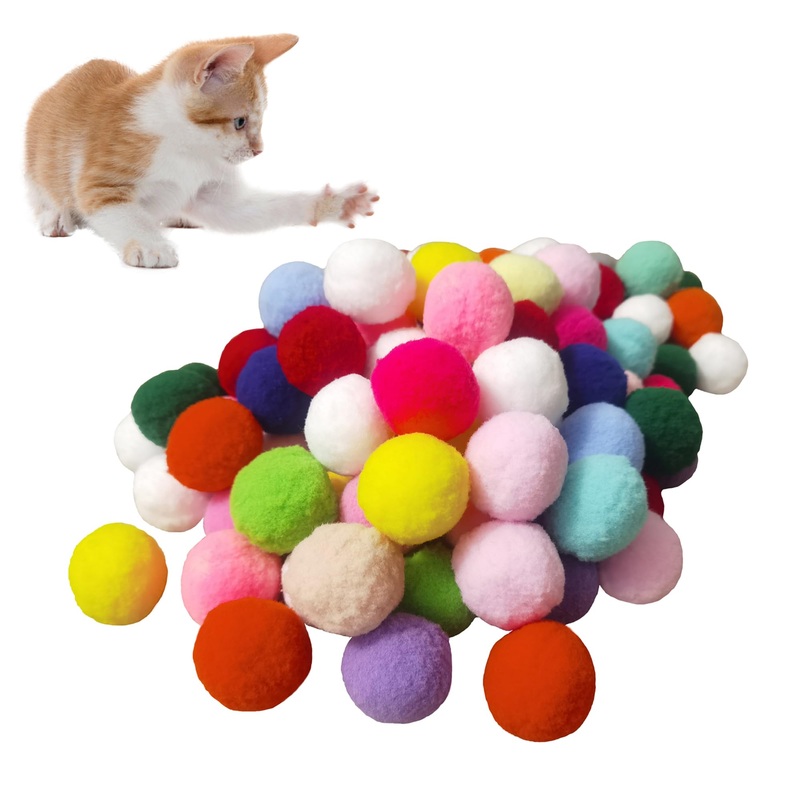 Cat Toy Balls Soft Pom Pom Balls for Kittens Plush Toy Interactive Cat Pompom Toys for Indoor Cats Playing Balls for Craft DIY Decorations (1.6inches 20pcs)
