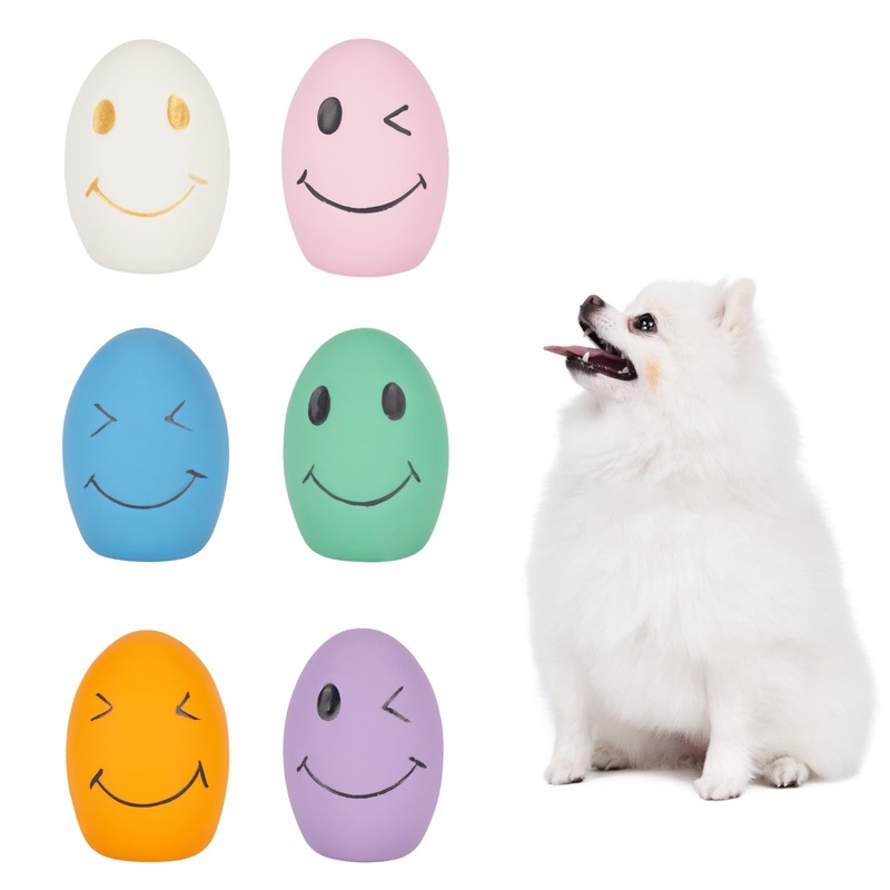 Dog Squeaky Toy, Latex Bouncy Egg Balls Squeaker for Small Dogs, Puppy Durable Rubber Squeak Balls for Teddy Interactive Fetch Play (6 PCS)