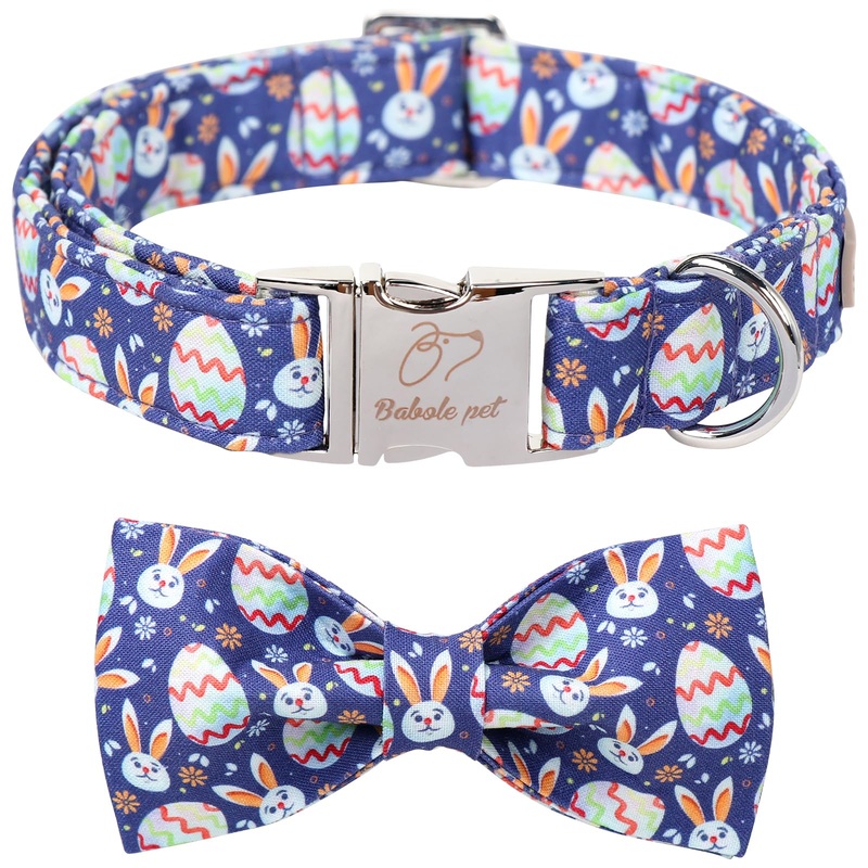 Easter Dog Collar with Bow Tie for Medium Dog,Egg Rabbit Male Dog Collar with Safety Metal Buckle Adjustable Puppy Collars for Small Large Boy & Girl Dog,M-Neck 13.5″-22″ B:FBe-Purple