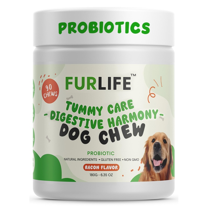 FurLife – Probiotics for Dogs – Digestive Enzymes for Gut Flora, Digestive Health, Diarrhea & Bowel Support – Supplement Soft Chew for Pet Immune System – Bacon – 90 Chews