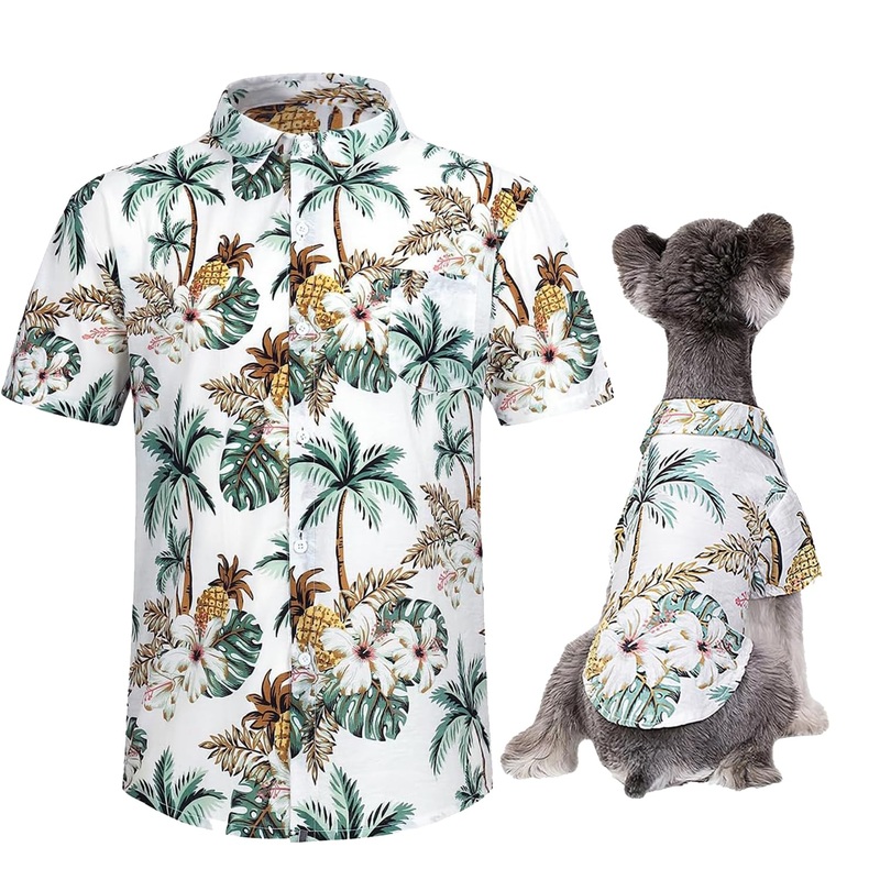 Hawaii Dog Shirt, Dog Owner Matching Clothes, Pet Summer T-Shirts Floral Breathable Cool Clothes Hawaiian Shirts for Dog Cats Owner and Pet Shirts, Sold Separately white Hawaii for parents M-44inch-bust for parents
