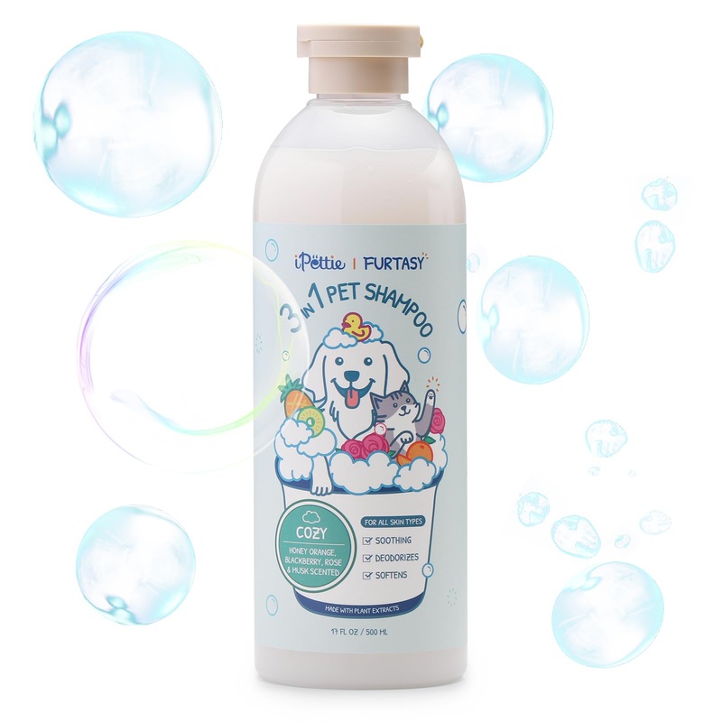 iPettie Furtasy Pet Shampoo, Cozy Scent 3-in-1 Shampoo with Aloe & Herbal Extracts, Soothing, Deodorizing, Softening, Alcohol-Free, No Synthetic Dyes, 500ml