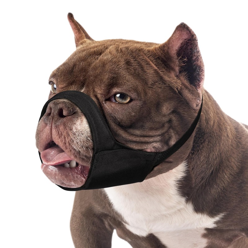 Mayerzon Pitbull Muzzle, Soft Muzzle for American Bully Bulldog Boxers Rottweilers, Anti Fierce Barking Biting Chewing Muzzle for Grooming, Fabric Muzzle for Medium Large Short Snout Dog Black L [Snout Cir: 8.25-9.5″]