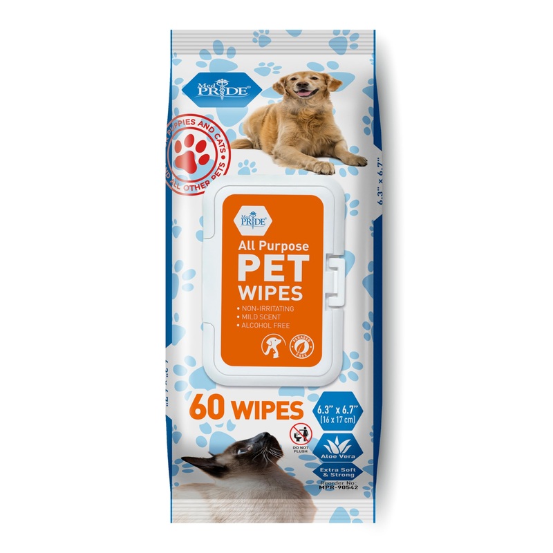 MED PRIDE Pet Wipes for Dogs & Cats [Pack of 60]- Hypoallergenic Cleaning Deodorizing Dog Wipes with Aloe Vera- Alcohol and Paraben-Free Pet Wipes- Extra Soft Cat Bathing Wipes for Fur Pack of 60