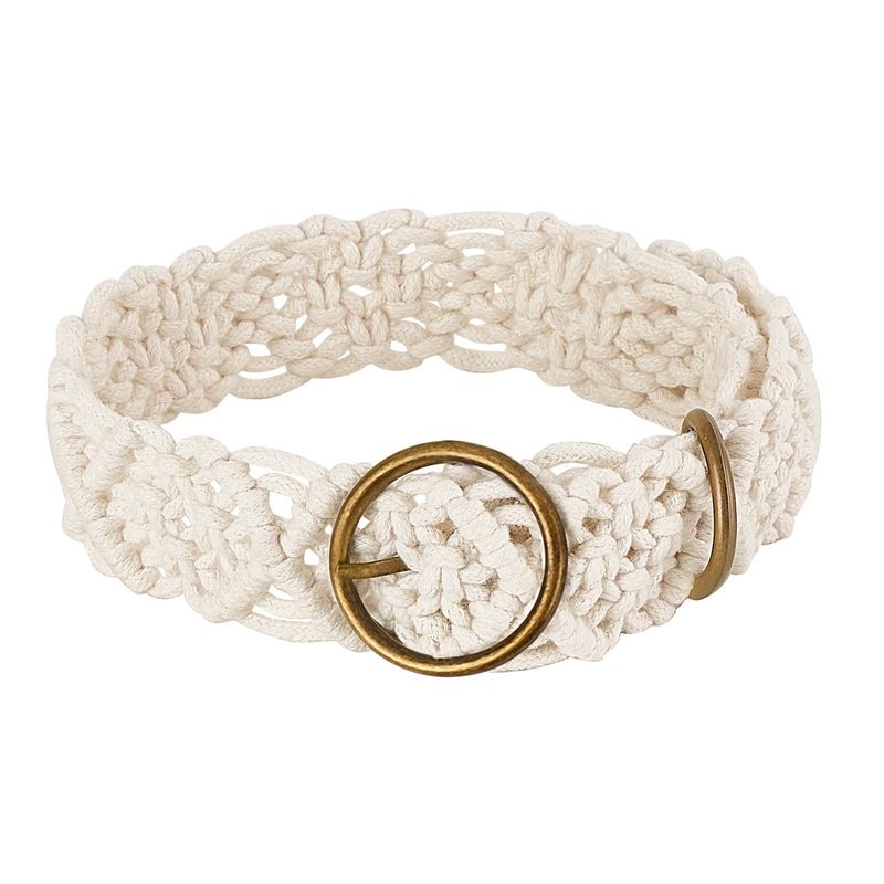 Mkono Woven Dog Collar Soft Cotton Durable Puppy Collar Cute Boho Adjustable Dog Necklace Collar for Small Medium Dogs,Ivory