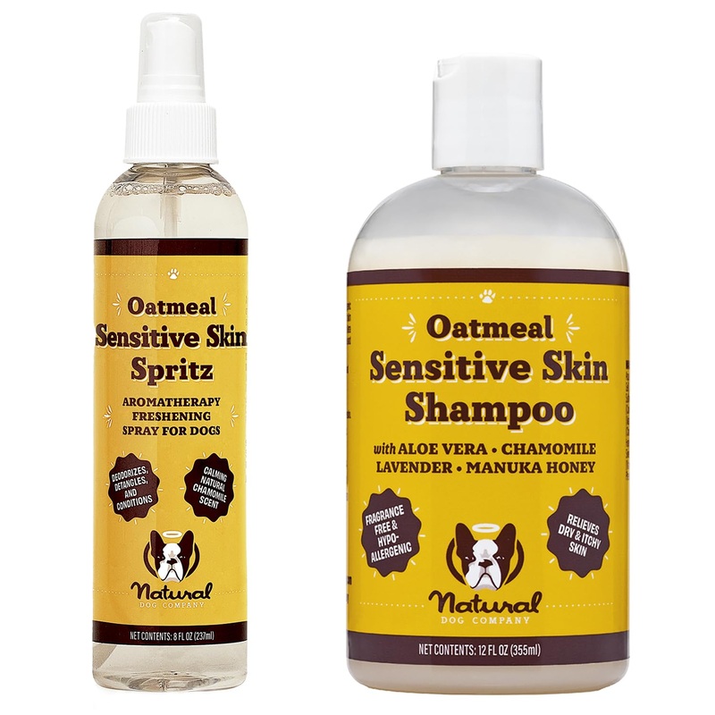 Natural Dog Company Sensitive Skin Shampoo and deodorizing Spray Grooming Bundle, Includes (1) Sensitive Skin Shampoo 12 Oz, (1) Sensitive Skin Dog deodorizing Spray 8 Oz
