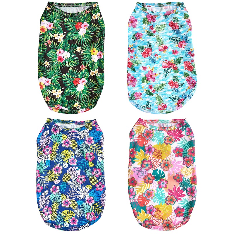 PET SHOW 4 Pack Dog Hawaiian Shirts Doggies Tank Top Tee Floral Printed Puppy Shirt Breathable Sleeveless Cats Dogs T-Shirts Pet Cool Clothes for Small Medium Dogs SkyBlue Blue Pink Black (X-Large) XL