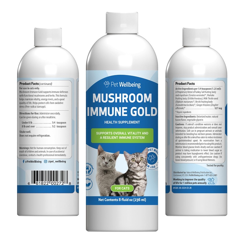 Pet Wellbeing Mushroom Immune Gold for Cats – Holistic Immune Support with Reishi, Maitake, Turkey Tail, and Milk Thistle – Veterinarian-Formulated Functional Mushroom Supplement 8 oz (237 ml)