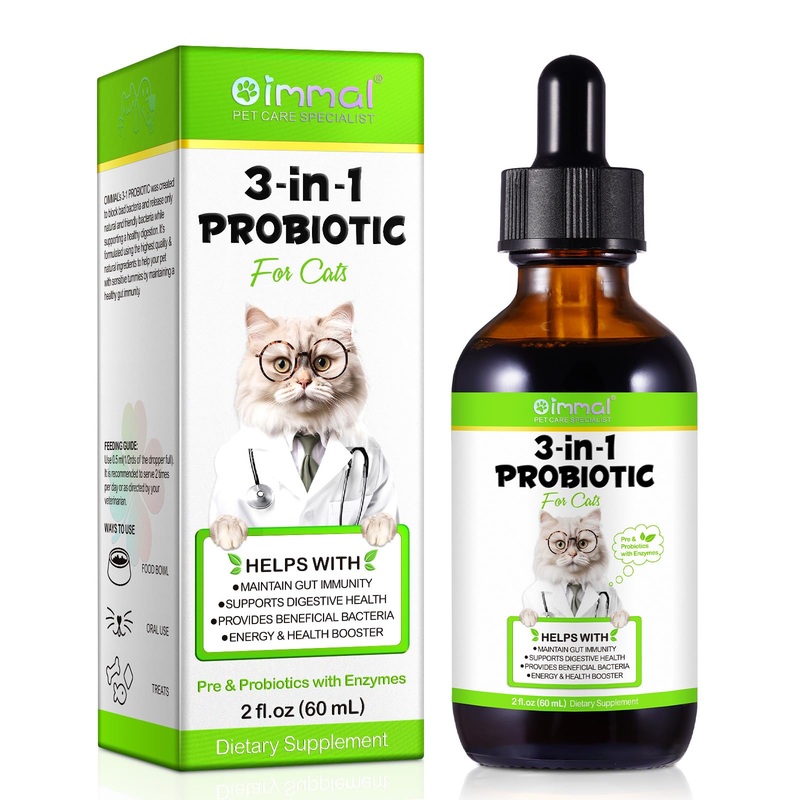 Probiotic for Cats, Natural 3 in 1 Cat Probiotic Drops Helps to Relieve Diarrhea, Supports Gut Health, Itchy Skin Relief, Allergies & Immunity, Digestive Enzyme Cat Supplement Drops – 60 ml / 2 fl.oz