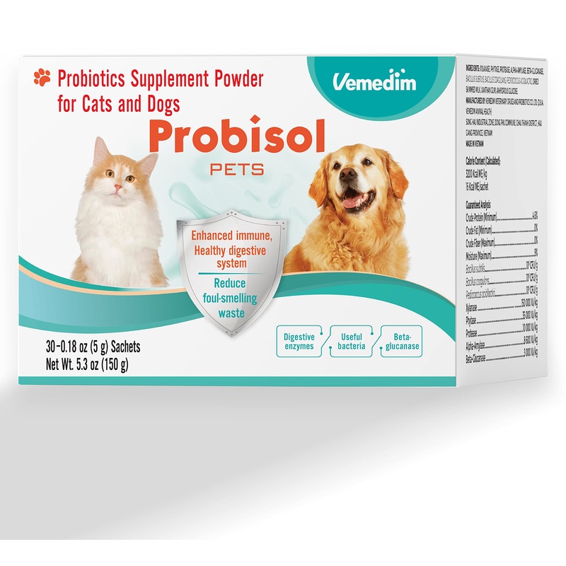 Probisol Pets, Probiotic Powder for Dogs and Cats, Helps Support A Healthy Immune, Digestive System, Decrease Foul-Smelling Waste, Better Digestion/Milk Flavored/ 5.3oz (150g)-30 Packets